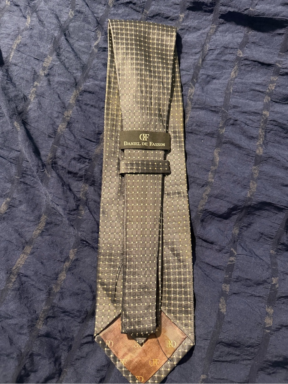 Daniel De Fasson Men's Patterned Silk Tie in Charcoal with Subtle Gold Dots